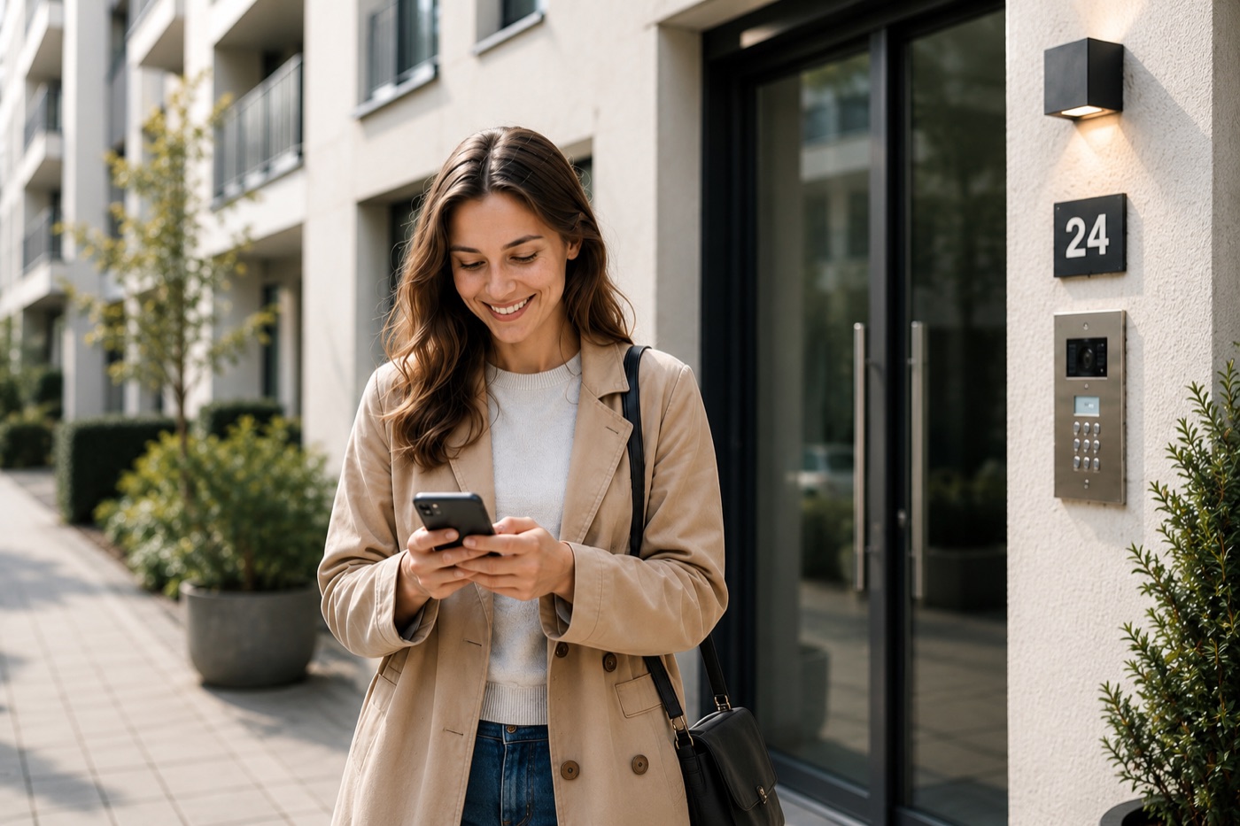 Frau bestellt online einen Betreibungsauszug per Smartphone