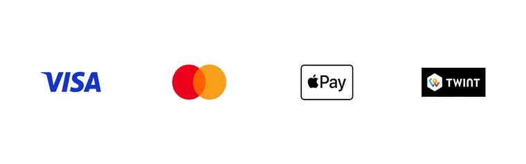 Zahlungsarten: Visa, Mastercard, TWINT, Apple Pay, Google Pay